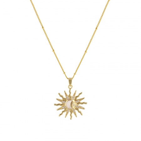 1 Piece Eco-friendly Exquisite Galaxy 18K Gold Plated White Brass & Cubic Zirconia Curb Link Chain Sun Enamel Pendant Charm Necklace For Women Gift 45cm(17.7") + 5cm(2") long