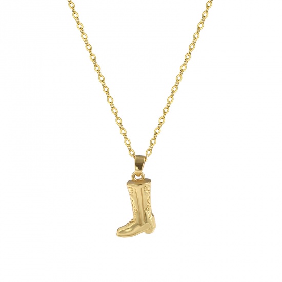 Picture of 1 Piece Eco-friendly Stylish West Cowboy 18K Real Gold Plated Brass Link Cable Chain Boots 3D Pendant Charm Necklace Unisex 46cm(18.1") + 6cm(2.4") long