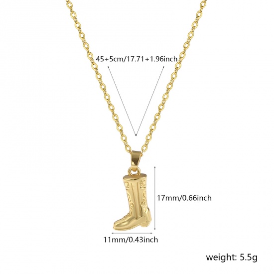 Picture of 1 Piece Eco-friendly Stylish West Cowboy 18K Real Gold Plated Brass Link Cable Chain Boots 3D Pendant Charm Necklace Unisex 46cm(18.1") + 6cm(2.4") long