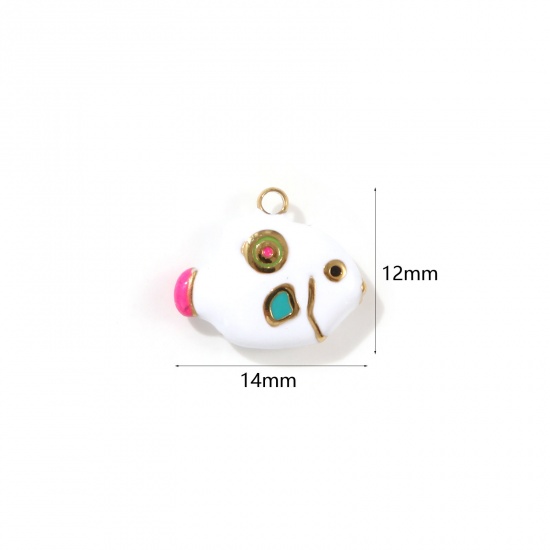 Picture of 1 Piece Eco-friendly PVD Vacuum Plating 304 Stainless Steel Ocean Jewelry Charms 18K Real Gold Plated White Enamel Fish Animal 3D 14mm x 12mm