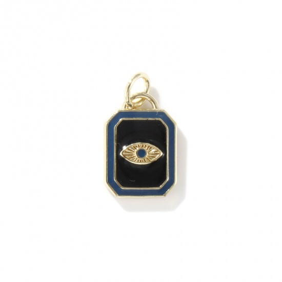 Picture of 1 Piece Eco-friendly Brass Religious Charms 18K Real Gold Plated Black Enamel Octagon Eye of Providence/ All-seeing Eye 18mm x 10mm