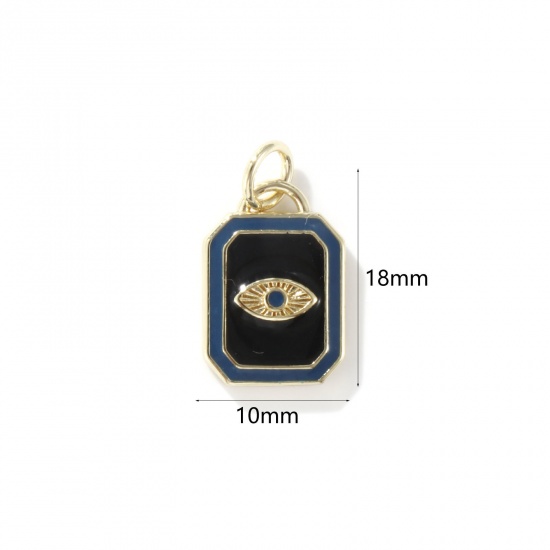 Picture of 1 Piece Eco-friendly Brass Religious Charms 18K Real Gold Plated Black Enamel Octagon Eye of Providence/ All-seeing Eye 18mm x 10mm