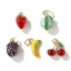 Image de 1 Kit ( 5 Pcs/Kit) Breloques 3D Respectueux de la Nature en Laiton Plaqué Or Véritable 18K Multicolore Fruits Mixte Émail