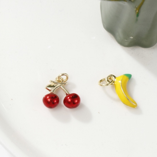 Immagine di 1 Serie ( 5 Pz/Serie) Ecologico Ottone 3D Ciondoli 18K Vero Oro Placcato Multicolore Frutta Misto Smalto
