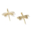 Picture of 2 PCs Brass Insect Charm Pendant 18K Gold Plated Dragonfly Animal Micro Pave Clear Cubic Zirconia 29mm x 29mm