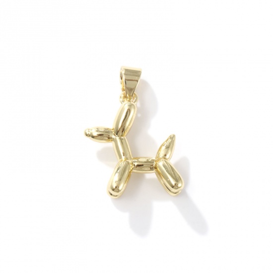 Picture of 2 PCs Brass Charm Pendant 18K Gold Plated Balloon Dog 3D 23mm x 16mm