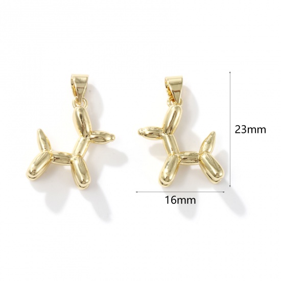 Picture of 2 PCs Brass Charm Pendant 18K Gold Plated Balloon Dog 3D 23mm x 16mm
