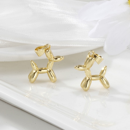 Picture of 2 PCs Brass Charm Pendant 18K Gold Plated Balloon Dog 3D 23mm x 16mm
