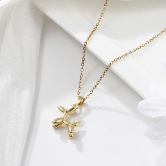 Picture of 2 PCs Brass Charm Pendant 18K Gold Plated Balloon Dog 3D 23mm x 16mm