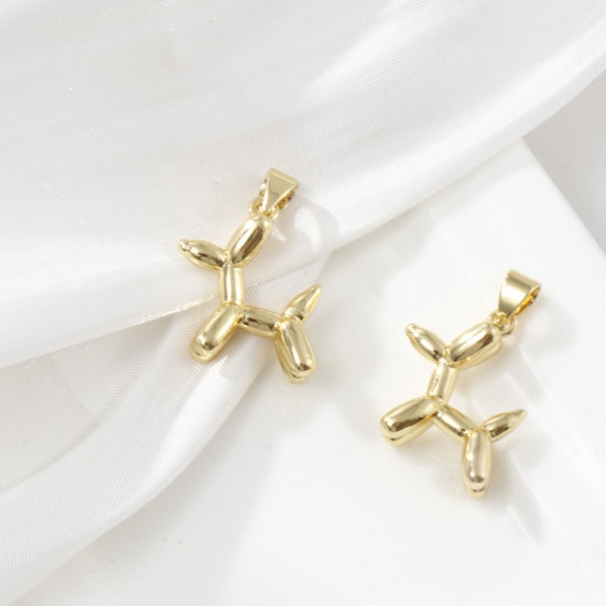 Picture of 2 PCs Brass Charm Pendant 18K Gold Plated Balloon Dog 3D 23mm x 16mm