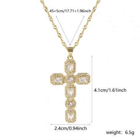 Picture of Eco-friendly Retro Religious 18K Real Gold Plated Brass Wave Twisted Chain Cross Micro Pave Pendant Charm Necklace Unisex 45cm(17.7