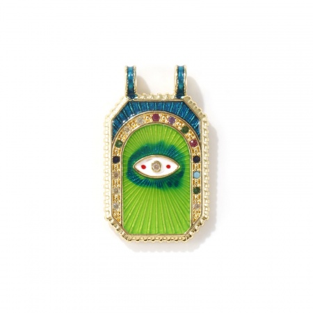 Picture of Eco-friendly Brass Micro Pave Pendants 18K Real Gold Plated Octagon Enamel Clear Cubic Zirconia 3cm x 1.8cm