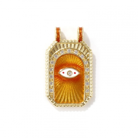 Picture of Eco-friendly Brass Micro Pave Pendants 18K Real Gold Plated Octagon Enamel Clear Cubic Zirconia 3cm x 1.8cm