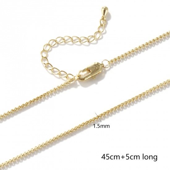 Imagen de 2 Unidades Respetuoso del Medio Ambiente Latón Cadena de Cable Cruz Collares 18K Oro Real Chapado Con Broche de Langosta y Extensor Cadena 45cm + 5cm longitud, Cadena: 1.5mm