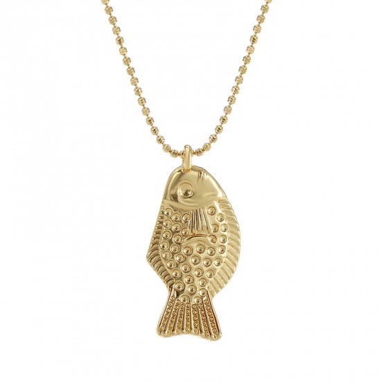 Bild von 1 Strang Umweltfreundlich Böhmen Ozean Schmuck 18K Echtgold plattiert Messing Kugelkette Kette Fisch Anhänger Halskette Unisex Geschenk 45cm + 5cm lang