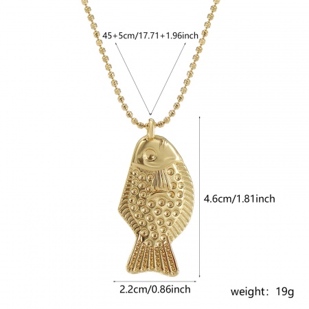 Picture of 1 Piece Eco-friendly Bohemia Boho Ocean Jewelry 18K Real Gold Plated Brass Ball Chain Fish Animal Pendant Charm Necklace Unisex Gift 45cm(17.7") + 5cm(2") long