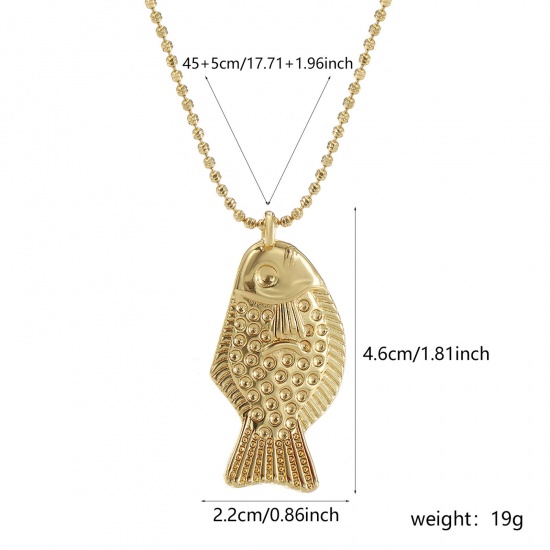 Bild von 1 Strang Umweltfreundlich Böhmen Ozean Schmuck 18K Echtgold plattiert Messing Kugelkette Kette Fisch Anhänger Halskette Unisex Geschenk 45cm + 5cm lang
