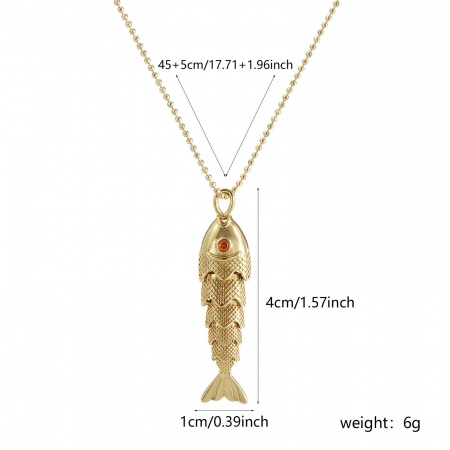 Picture of Eco-friendly Bohemia Boho Ocean Jewelry 18K Real Gold Plated Brass Ball Chain Fish Animal Pendant Charm Necklace Unisex Gift 45cm(17.7