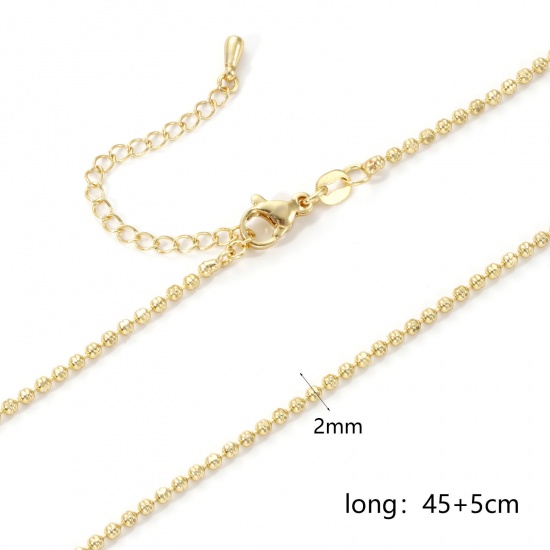 Bild von 2 Strange Umweltfreundlich Messing Kugelkette Kette Halskette 18K Echtgold plattiert Facettiert 45cm + 5cm lang, Kettengröße: 2mm