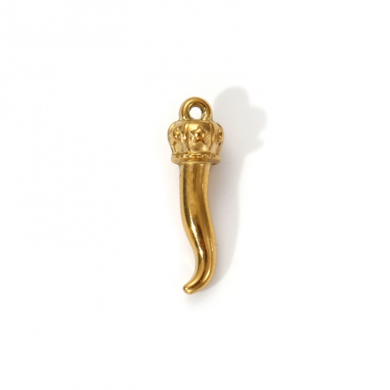 Picture of 2 PCs Eco-friendly PVD Vacuum Plating 304 Stainless Steel Charms 18K Real Gold Plated Crown Pepper 3D 21.5mm x 6mm