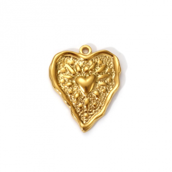 Picture of 2 PCs Eco-friendly PVD Vacuum Plating 304 Stainless Steel Religious Charms 18K Real Gold Plated Heart Ex Voto Heart 26mm x 21mm
