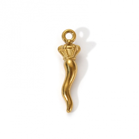 Picture of 2 PCs Eco-friendly PVD Vacuum Plating 304 Stainless Steel Pendants 18K Real Gold Plated Crown Pepper 3D 30mm x 8mm