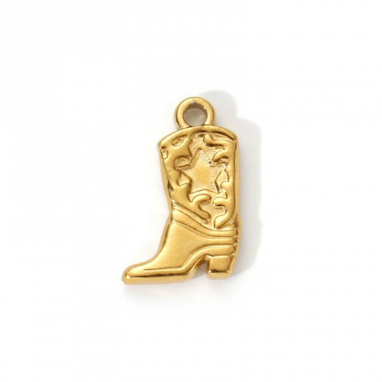 Picture of 2 PCs Eco-friendly PVD Vacuum Plating 304 Stainless Steel West Cowboy Charms 18K Real Gold Plated Boots Pentagram Star Double Sided 21mm x 14mm