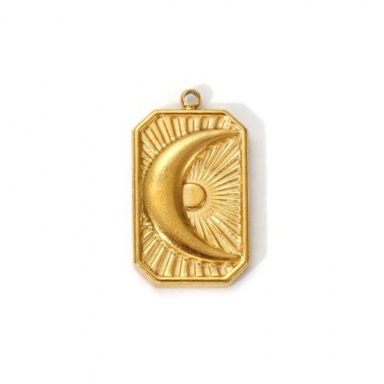 Picture of 2 PCs Eco-friendly PVD Vacuum Plating 304 Stainless Steel Galaxy Charms 18K Real Gold Plated Octagon Moon 23mm x 13mm
