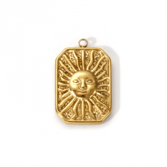 Picture of 2 PCs Eco-friendly PVD Vacuum Plating 304 Stainless Steel Galaxy Charms 18K Real Gold Plated Octagon Sun 27mm x 17mm