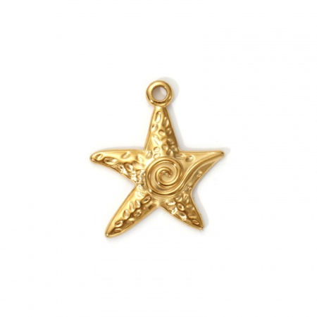 Picture of 2 PCs Eco-friendly PVD Vacuum Plating Waterproof Anti-Tarnish Hypoallergenic 304 Stainless Steel Ocean Jewelry Charms 18K Real Gold Plated Starfish Spiral 23mm x 20mm