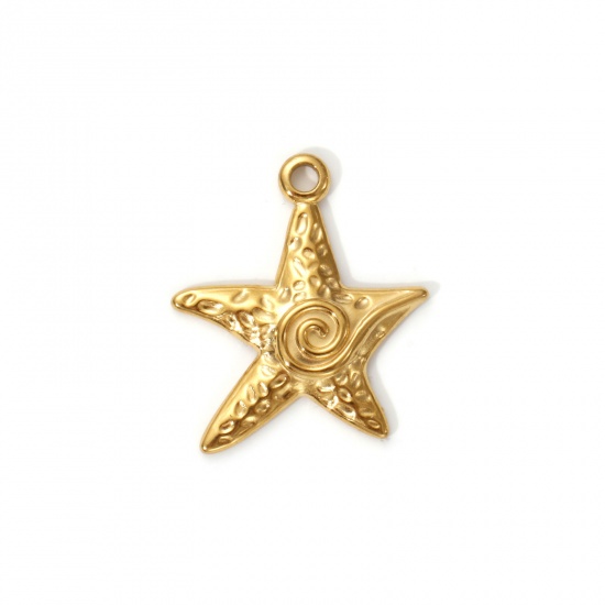 Immagine di 2 Pz Placcatura Sottovuoto PVD Ecologica 304 Acciaio Inossidabile Gioielli Oceanici Ciondoli 18K Vero Oro Placcato Stella di Mare Spirale 23mm x 20mm