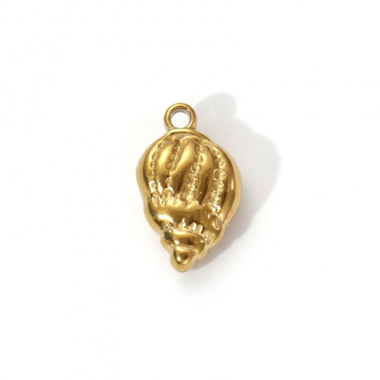 Immagine di 2 Pz Placcatura Sottovuoto PVD Ecologica 304 Acciaio Inossidabile Gioielli Oceanici Ciondoli 18K Vero Oro Placcato Conchiglia 3D 18mm x 11mm