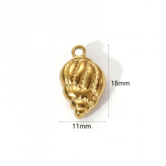 Immagine di 2 Pz Placcatura Sottovuoto PVD Ecologica 304 Acciaio Inossidabile Gioielli Oceanici Ciondoli 18K Vero Oro Placcato Conchiglia 3D 18mm x 11mm