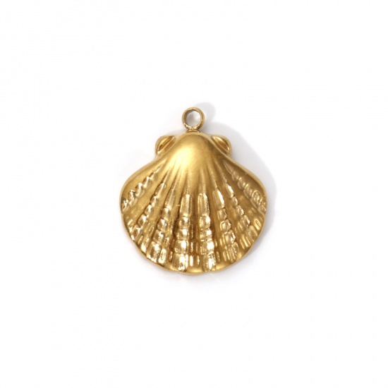 Immagine di 2 Pz Placcatura Sottovuoto PVD Ecologica 304 Acciaio Inossidabile Gioielli Oceanici Ciondoli 18K Vero Oro Placcato Conchiglia 18mm x 15mm