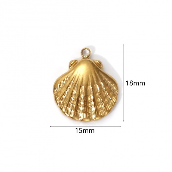 Immagine di 2 Pz Placcatura Sottovuoto PVD Ecologica 304 Acciaio Inossidabile Gioielli Oceanici Ciondoli 18K Vero Oro Placcato Conchiglia 18mm x 15mm