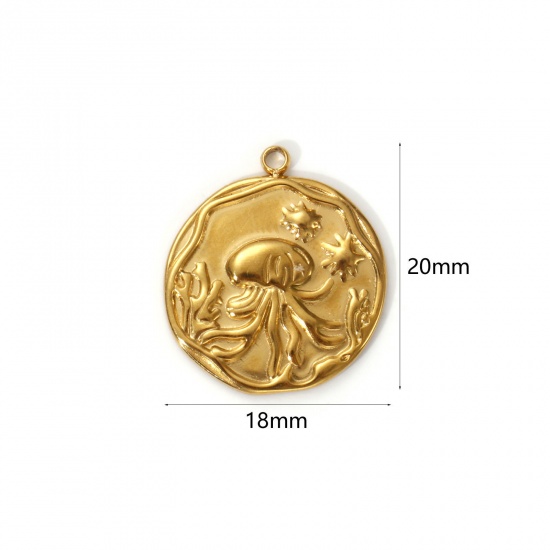 Immagine di 2 Pz Placcatura Sottovuoto PVD Ecologica 304 Acciaio Inossidabile Gioielli Oceanici Ciondoli 18K Vero Oro Placcato Tondo Disco Medusa 20mm x 18mm