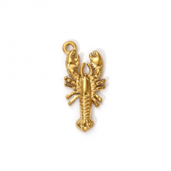 Immagine di 2 Pz Placcatura Sottovuoto PVD Ecologica 304 Acciaio Inossidabile Gioielli Oceanici Ciondoli 18K Vero Oro Placcato Aragosta 25mm x 12mm