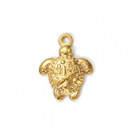 Picture of 2 PCs Eco-friendly PVD Vacuum Plating Waterproof Anti-Tarnish Hypoallergenic 304 Stainless Steel Ocean Jewelry Charms 18K Real Gold Plated Sea Turtle Animal 23mm x 18mm