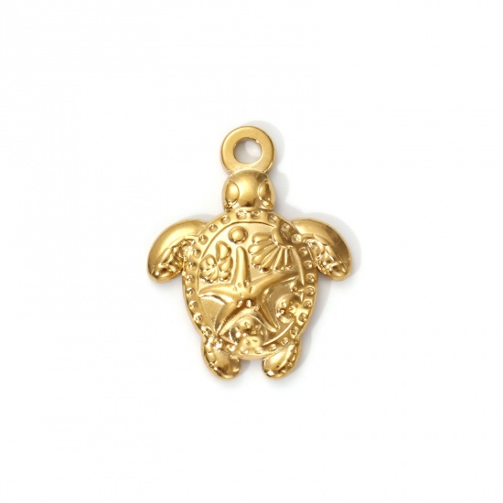 Immagine di 2 Pz Placcatura Sottovuoto PVD Ecologica 304 Acciaio Inossidabile Gioielli Oceanici Ciondoli 18K Vero Oro Placcato Tartaruga di Mare 23mm x 18mm