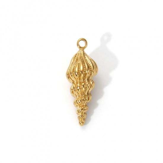 Immagine di 2 Pz Placcatura Sottovuoto PVD Ecologica 304 Acciaio Inossidabile Gioielli Oceanici Ciondoli 18K Vero Oro Placcato Conchiglia 3D 28mm x 10mm