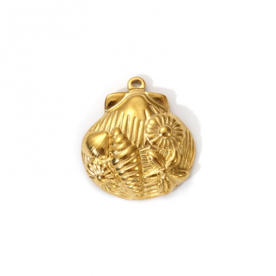Immagine di 2 Pz Placcatura Sottovuoto PVD Ecologica 304 Acciaio Inossidabile Gioielli Oceanici Ciondoli 18K Vero Oro Placcato Conchiglia littorina 22mm x 20mm