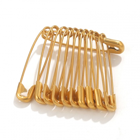 10 PCs Vacuum Plating 304 Stainless Steel Safety Pin Brooches 18K Gold Plated 38mm x 9mm