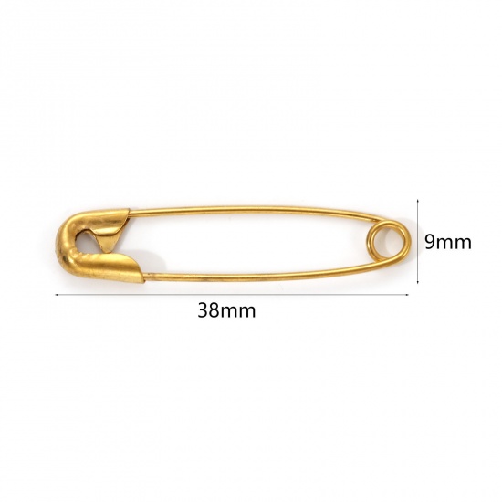 Bild von 10 Stück Vakuumbeschichtung 304 Edelstahl Sicherheitsnadel-Broschen 18K Vergoldet 38mm x 9mm