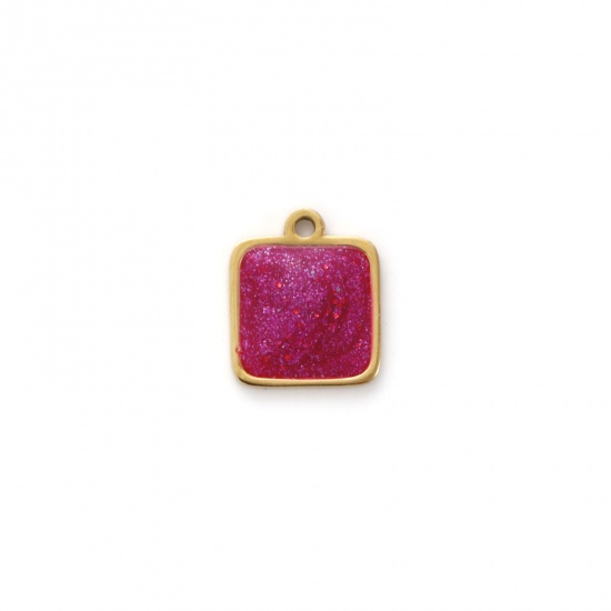 Imagen de 2 Unidades Recubrimiento al Vacío PVD Ecológico 304 Acero Inoxidable Geométrico Colgantes 18K Oro Real Chapado Rojo Esmalte Cuadrado Brillo 10mm x 8mm