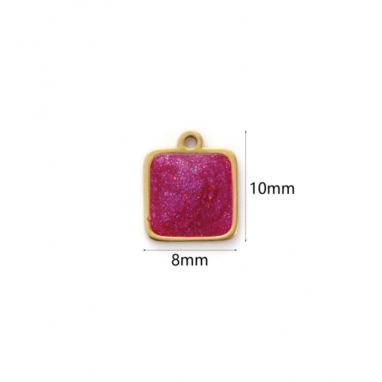 Imagen de 2 Unidades Recubrimiento al Vacío PVD Ecológico 304 Acero Inoxidable Geométrico Colgantes 18K Oro Real Chapado Rojo Esmalte Cuadrado Brillo 10mm x 8mm