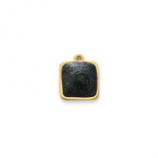 Imagen de 2 Unidades Recubrimiento al Vacío PVD Ecológico 304 Acero Inoxidable Geométrico Colgantes 18K Oro Real Chapado Negro Esmalte Cuadrado Brillo 10mm x 8mm