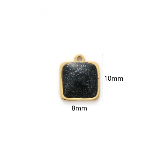 Imagen de 2 Unidades Recubrimiento al Vacío PVD Ecológico 304 Acero Inoxidable Geométrico Colgantes 18K Oro Real Chapado Negro Esmalte Cuadrado Brillo 10mm x 8mm