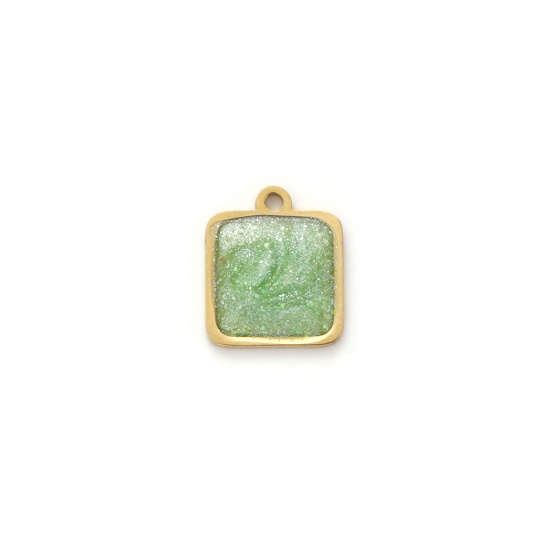 Imagen de 2 Unidades Recubrimiento al Vacío PVD Ecológico 304 Acero Inoxidable Geométrico Colgantes 18K Oro Real Chapado Verde Claro Esmalte Cuadrado Brillo 10mm x 8mm