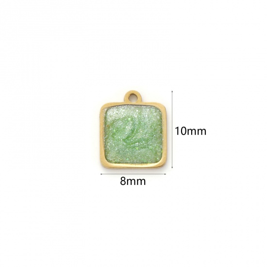 Imagen de 2 Unidades Recubrimiento al Vacío PVD Ecológico 304 Acero Inoxidable Geométrico Colgantes 18K Oro Real Chapado Verde Claro Esmalte Cuadrado Brillo 10mm x 8mm