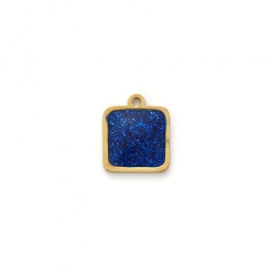 Imagen de 2 Unidades Recubrimiento al Vacío PVD Ecológico 304 Acero Inoxidable Geométrico Colgantes 18K Oro Real Chapado Azul Oscuro Esmalte Cuadrado Brillo 10mm x 8mm